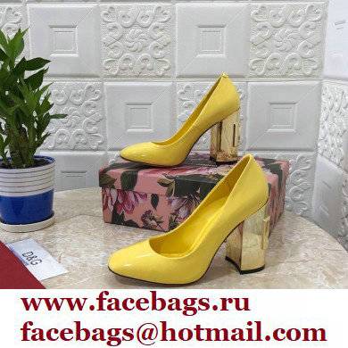 Dolce  &  Gabbana Heel 10.5cm Patent Leather Pumps Yellow with DG Karol Heel 2021